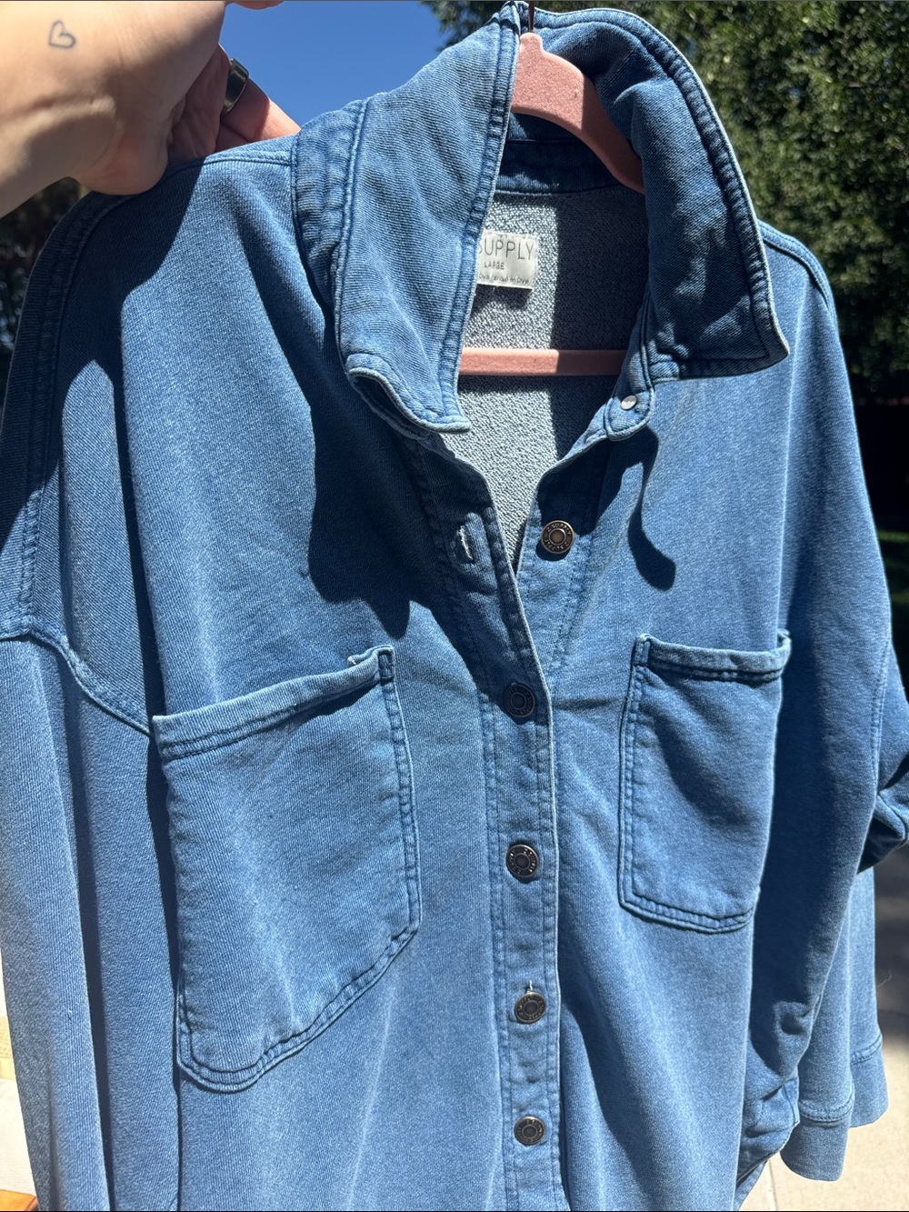 Z Supply Washed Blue Button-Down Oversized Shirt - Picture 8 of 8